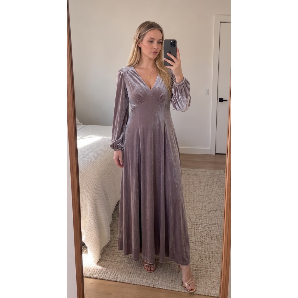 Baltic Born Velvet Maxi Dress XL Mauve Long Sleeve Formal Wedding Romantic